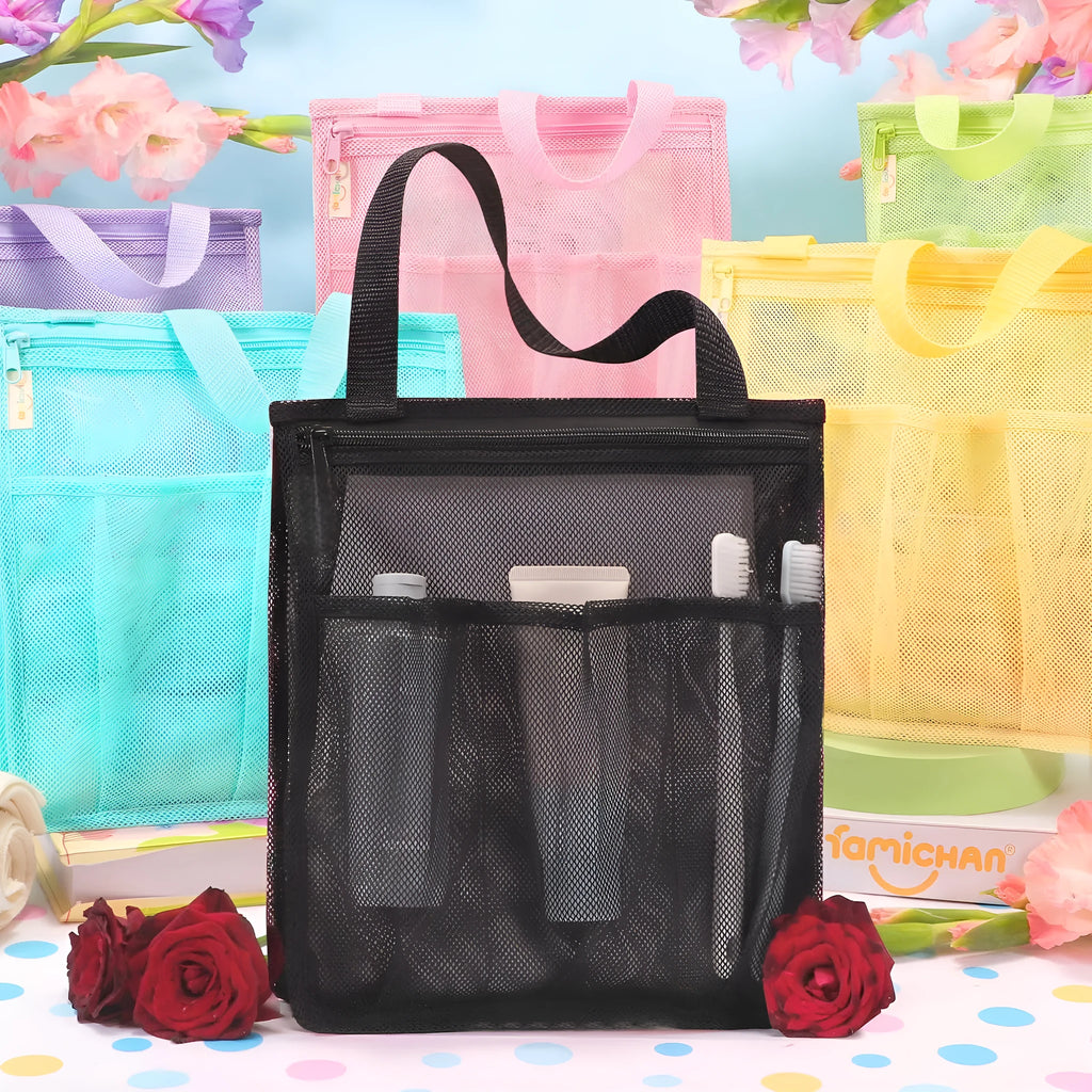 Large black swimming gym bag with dry wet separation compartments and mesh beach pocket