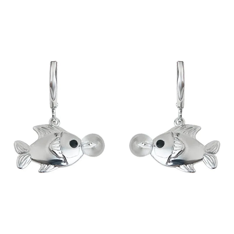Bubble fish design copper earrings with goldfish animal modelling elements