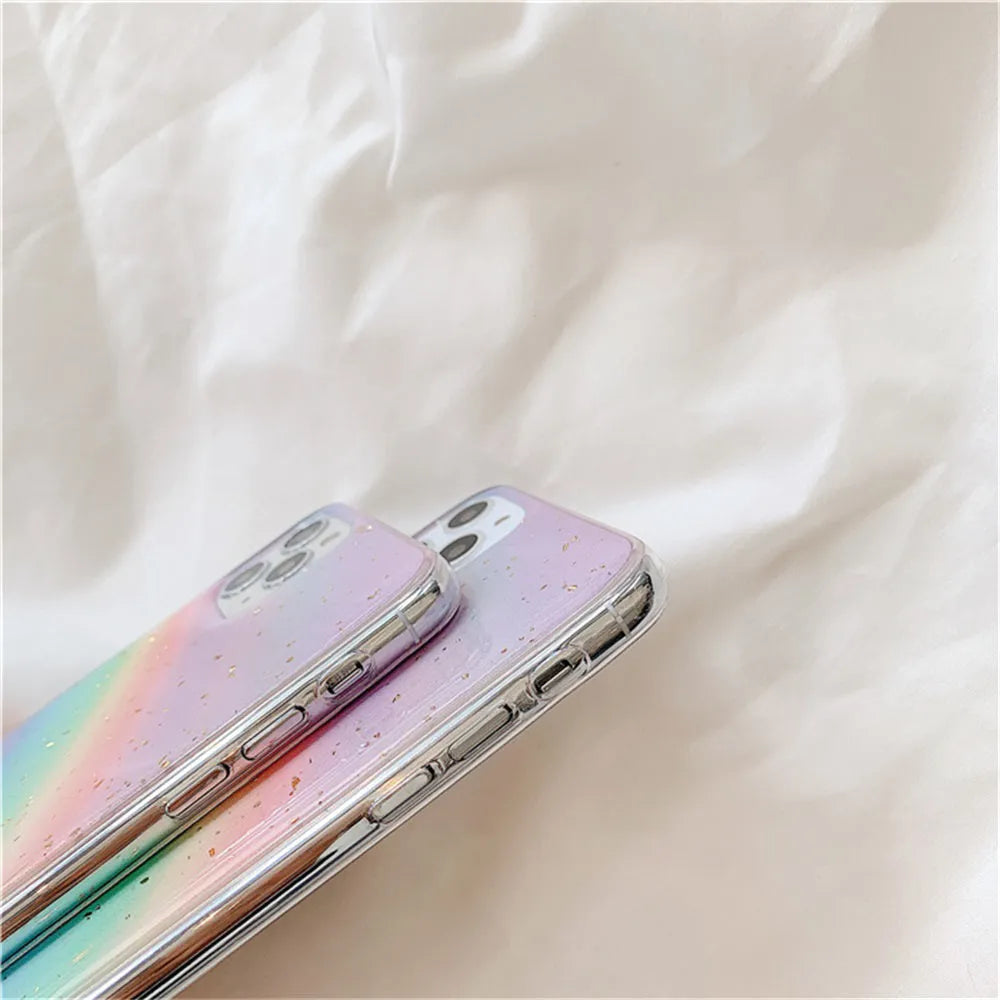 Rainbow gradient iPhone case with striped design for iPhone 6 through iPhone 11 models