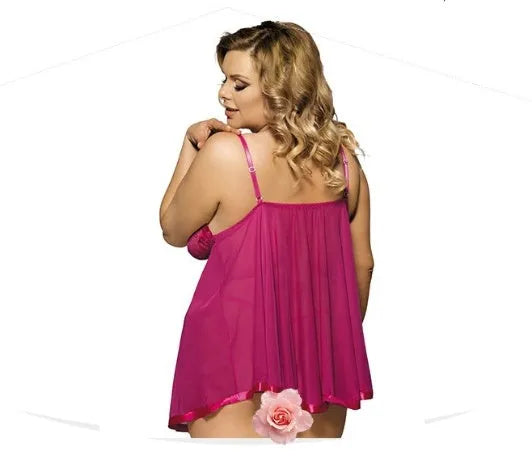Women's purple polyester mesh sling dress lingerie with lace detailing in extended sizing