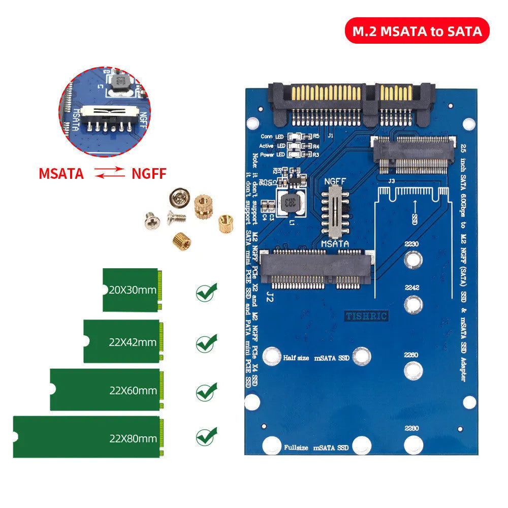 SATA3 to M.2 NGFF MSATA SSD conversion adapter card in black and blue colour options