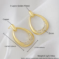 Yellow gold geometric drop earrings with zircon detailing, 2.6cm copper earrings with colour retention electroplating