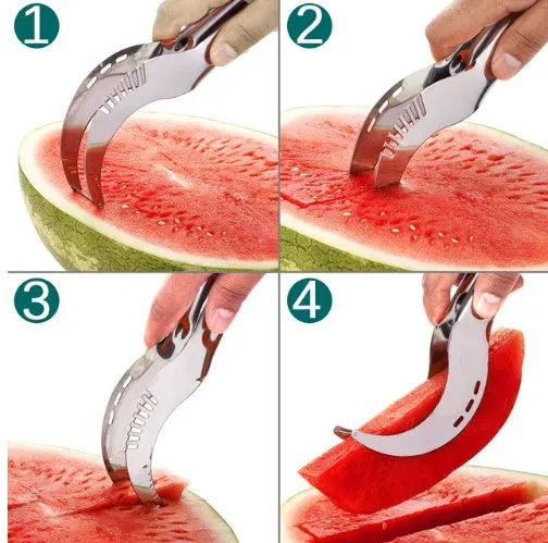 Silver stainless steel fruit cutter for watermelon hami melon pitaya pawpaw measuring 20.5 by 2.5 cm