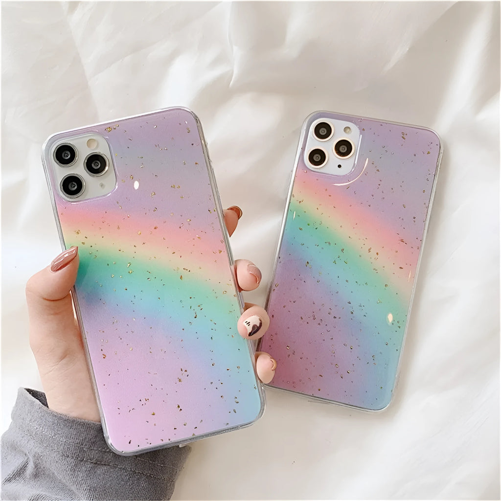 Rainbow gradient iPhone case with striped design for iPhone 6 through iPhone 11 models