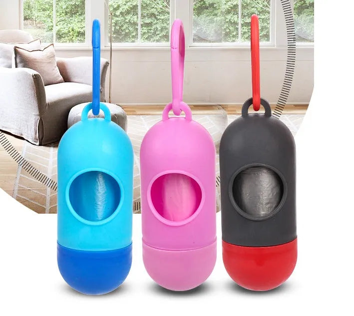 Roll of coloured pet waste bags for dog poop cleanup, showing size of 22.5 by 30 centimetres.