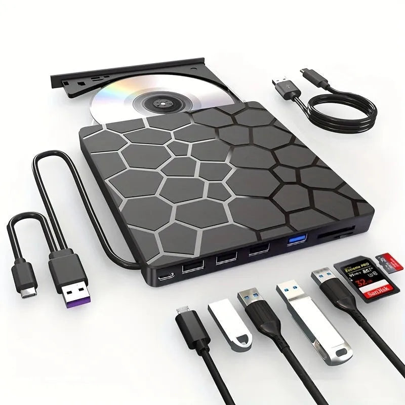 Black USB external CD writer optical drive with compact rectangular design
