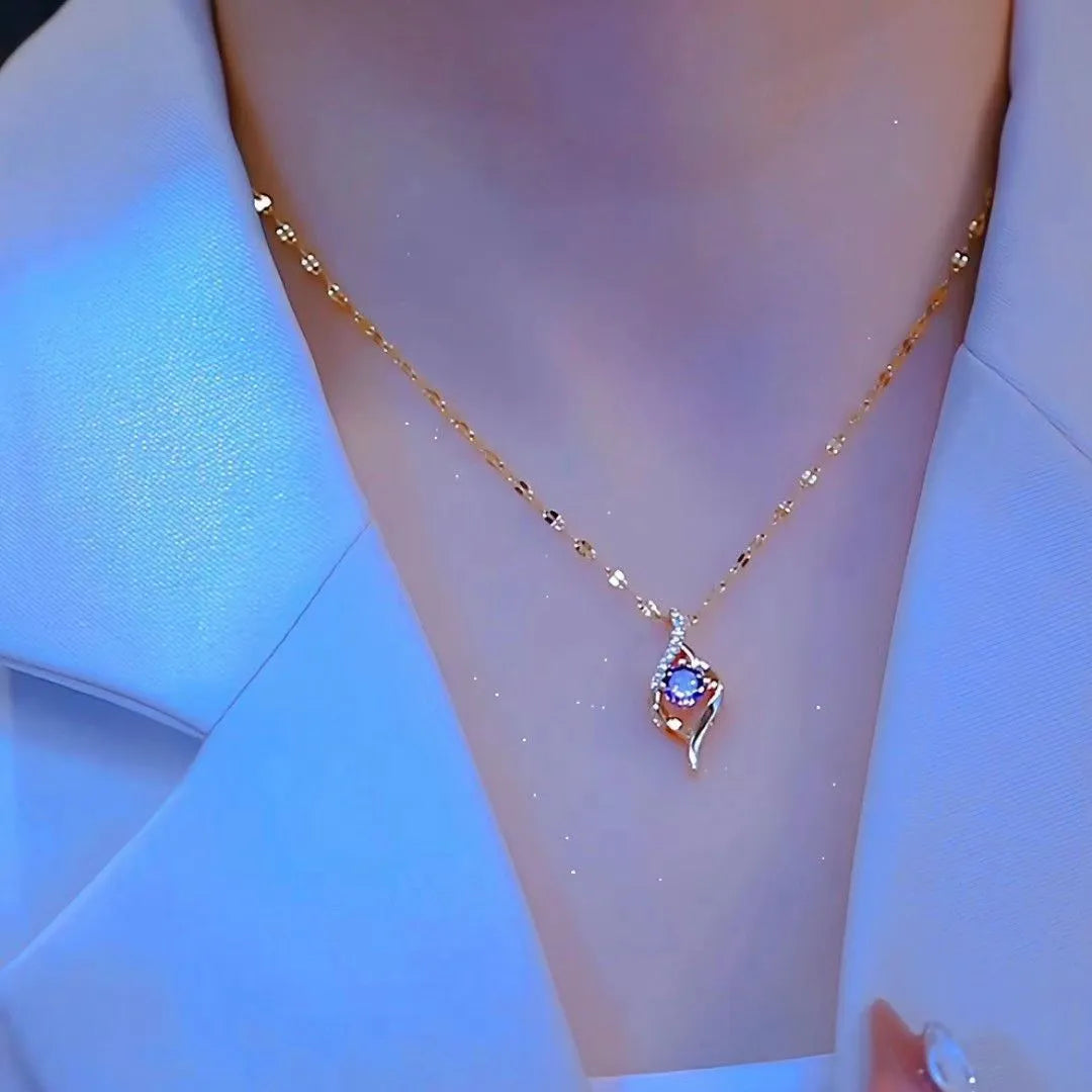 Light luxury minority design purple pendant necklace with geometric round oval octagonal quadrangle shapes