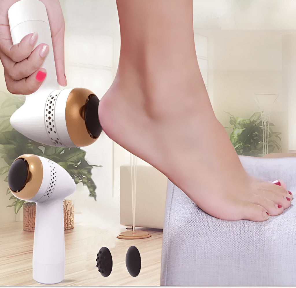 Electric vacuum foot grinder with a refined quartz grinding head in a metallic colour option.