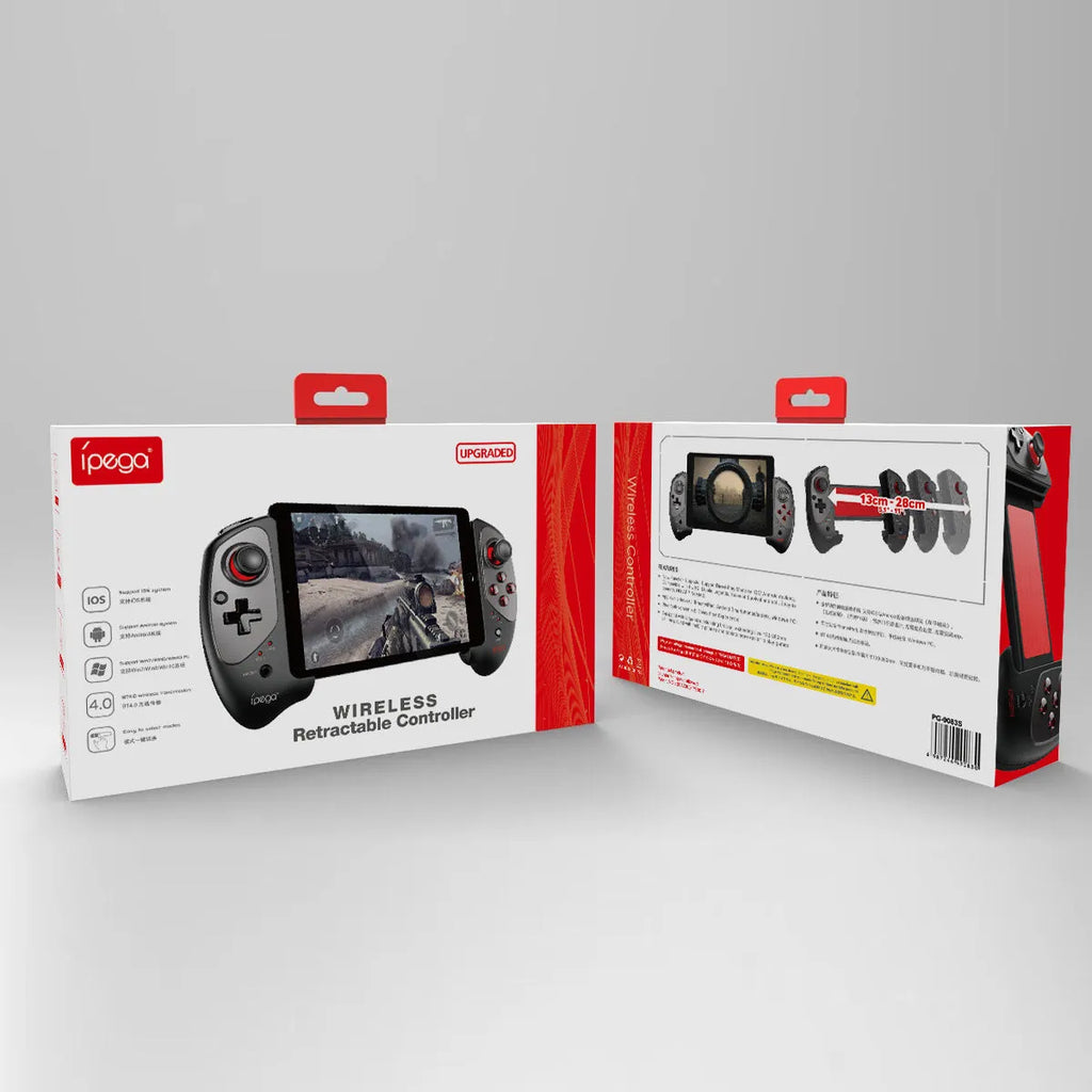 Red telescopic gamepad controller with Bluetooth connectivity for Android iOS and PC devices