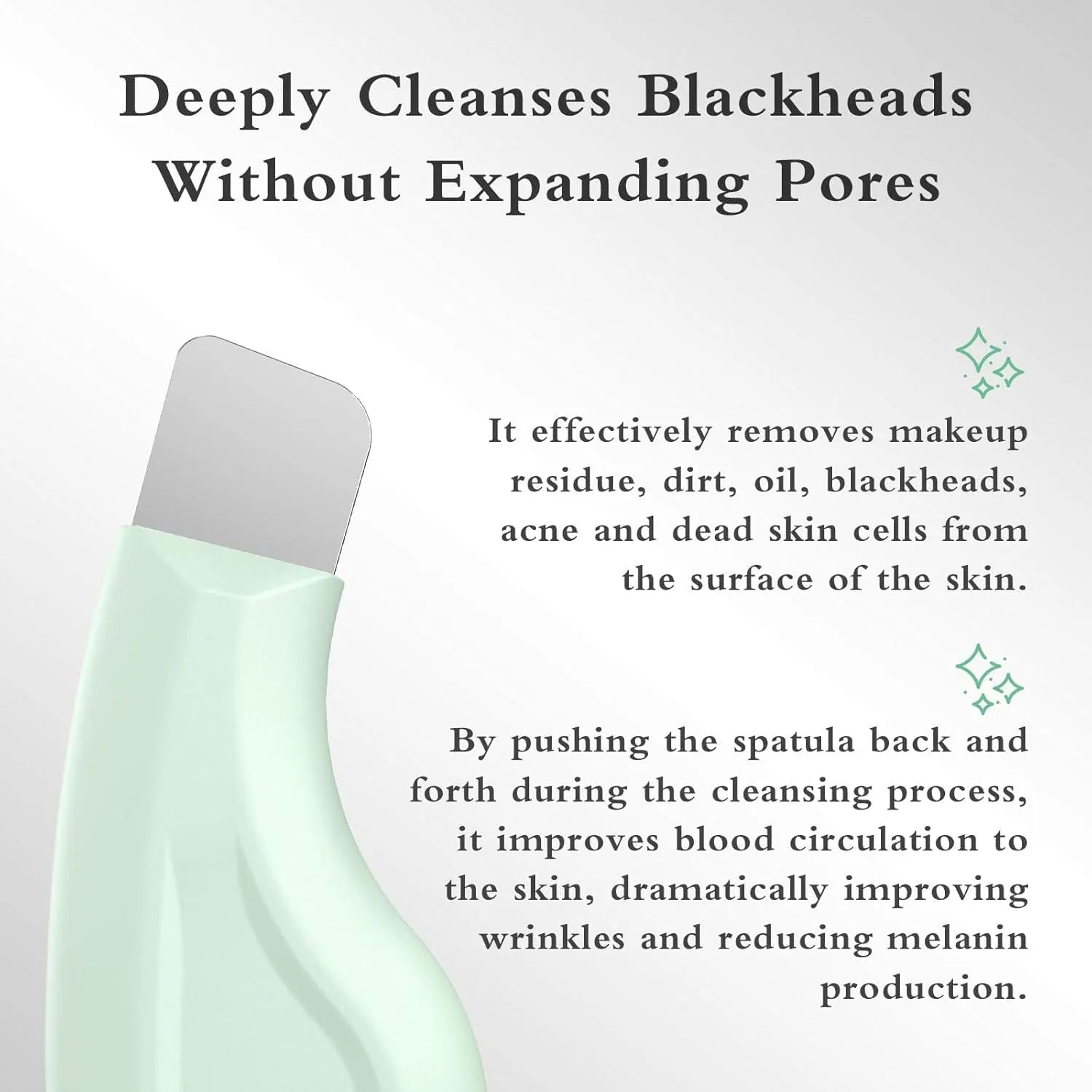 A stainless steel pore scraper tool with a non-slip handle for blackhead removal.