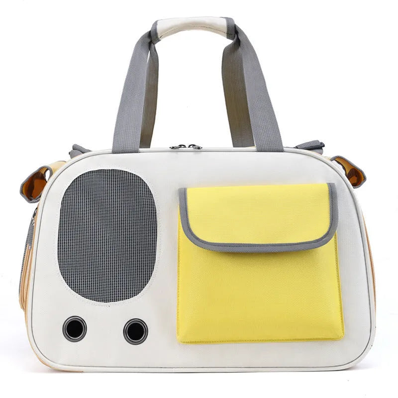 Large foldable canvas pet bag for dogs and cats in black colour with shoulder strap.
