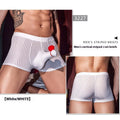 Men's black stripe boxer briefs with vertical pattern and elastic waistband