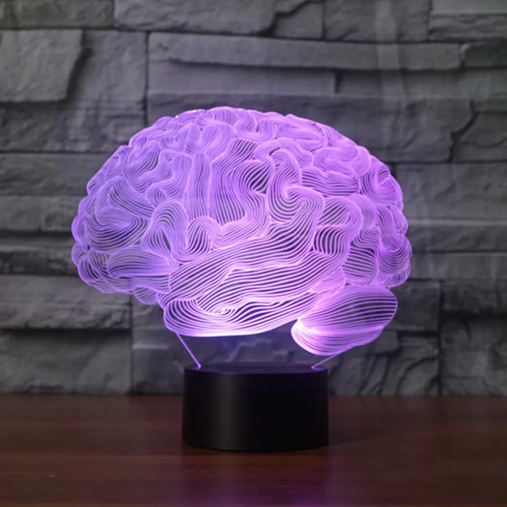 3D brain illusion LED desk lamp with remote control showing colourful wall projections