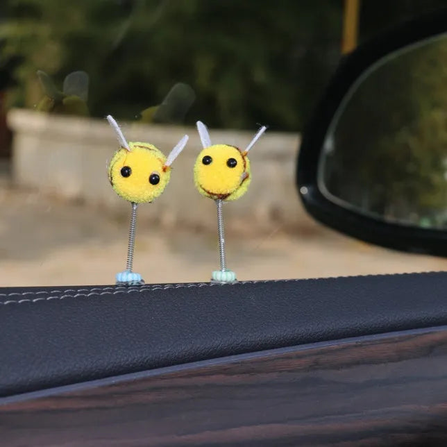 Swing spring bee car decoration with fur ball material, 3 cm size, cartoon design