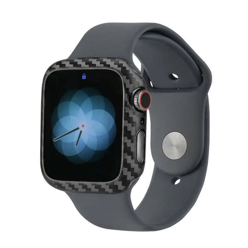 Apple Watch Series 4 carbon fibre reinforced leather case in bright black and matt black colours