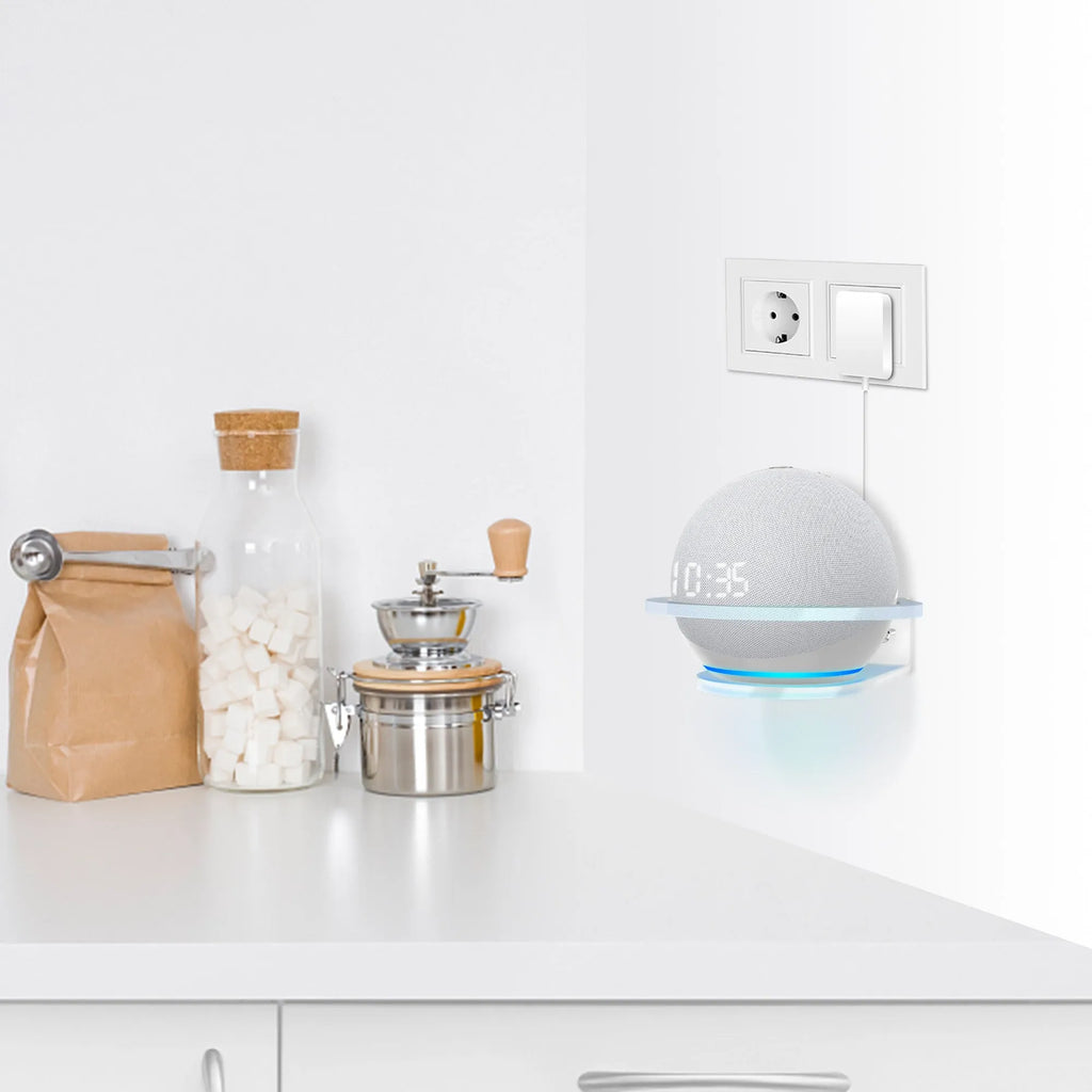 White plastic wall mounting bracket for Echo Dot 4th generation smart speaker