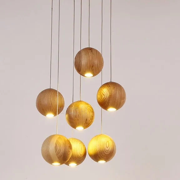 Nordic solid wood ball chandelier hanging lamp with adjustable height
