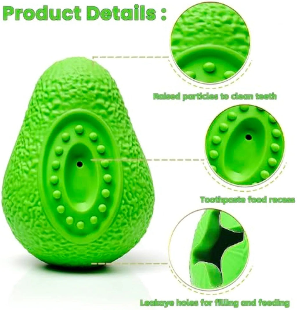 Green avocado-shaped rubber dog chew toy for aggressive chewers on white background