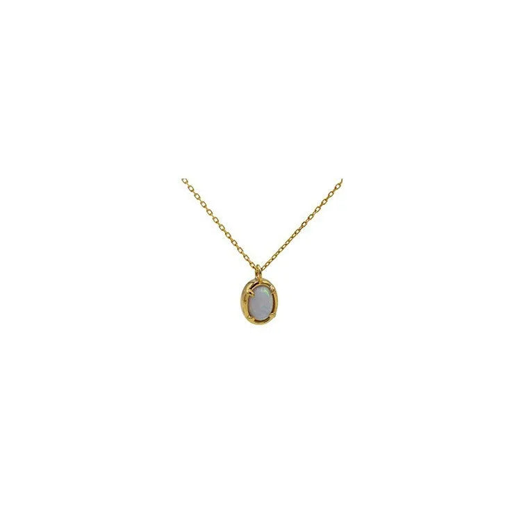 S925 silver pendant necklace with 14K gold plating and oval jelly opal gemstone