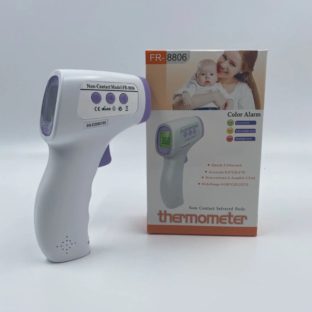 White digital non-contact thermometer for temperature measurement.