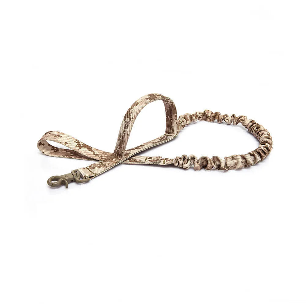 Retractable nylon dog traction rope with elastic buffer, anti-skid handle, 104-139x2.5cm, military green