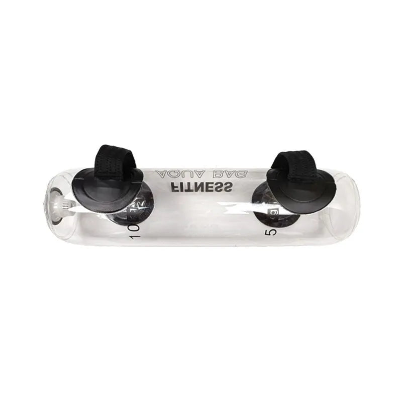 Transparent PVC inflatable water dumbbell bag for adjustable weight training.