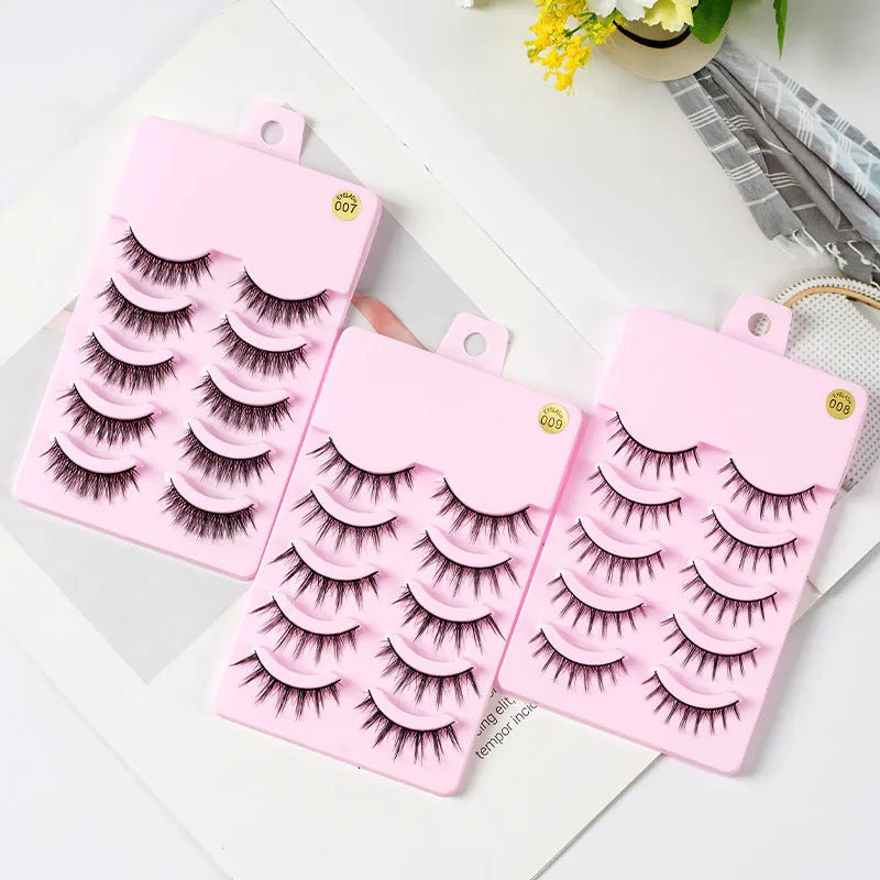 Set of 5 pairs natural wispy false eyelashes in three styles 007 008 009 for manga anime cosplay Korean makeup