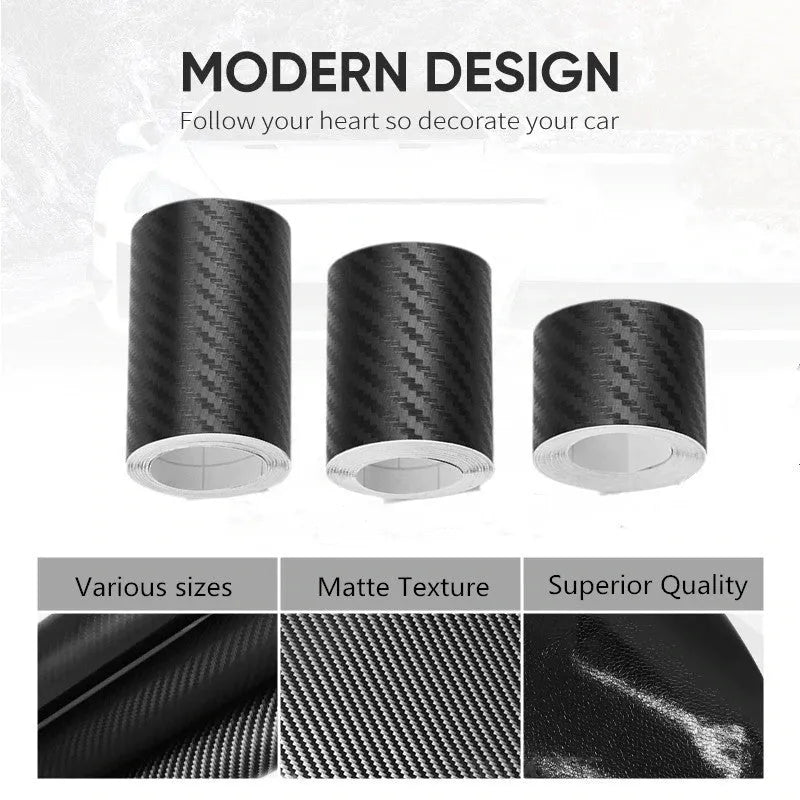 Matte carbon fibre pattern adhesive protection roll for car door sills and bumpers.