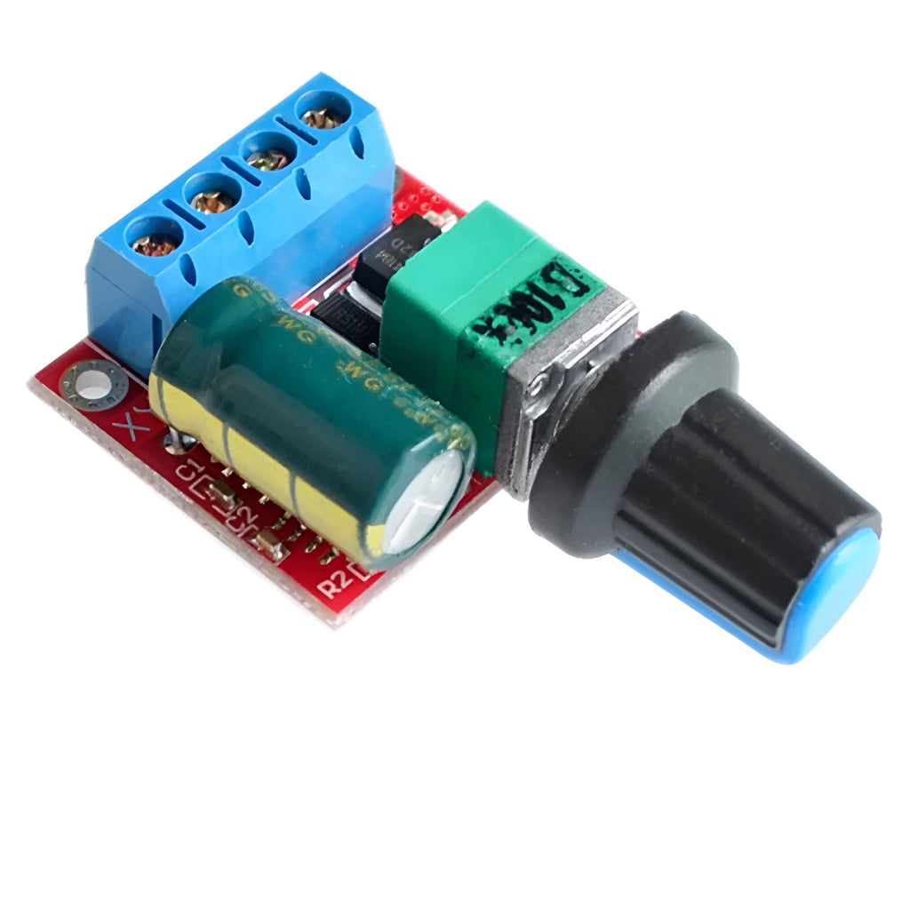 PWM DC motor governor for 5V to 35V speed regulation with potentiometer knob and connection terminals