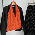 Large retro hollow knitted woolen tote bag with double shoulder straps in a solid colour.