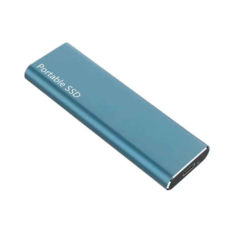 Ultra-thin metal external SSD hard drive in red, black, blue, or silver colour options.