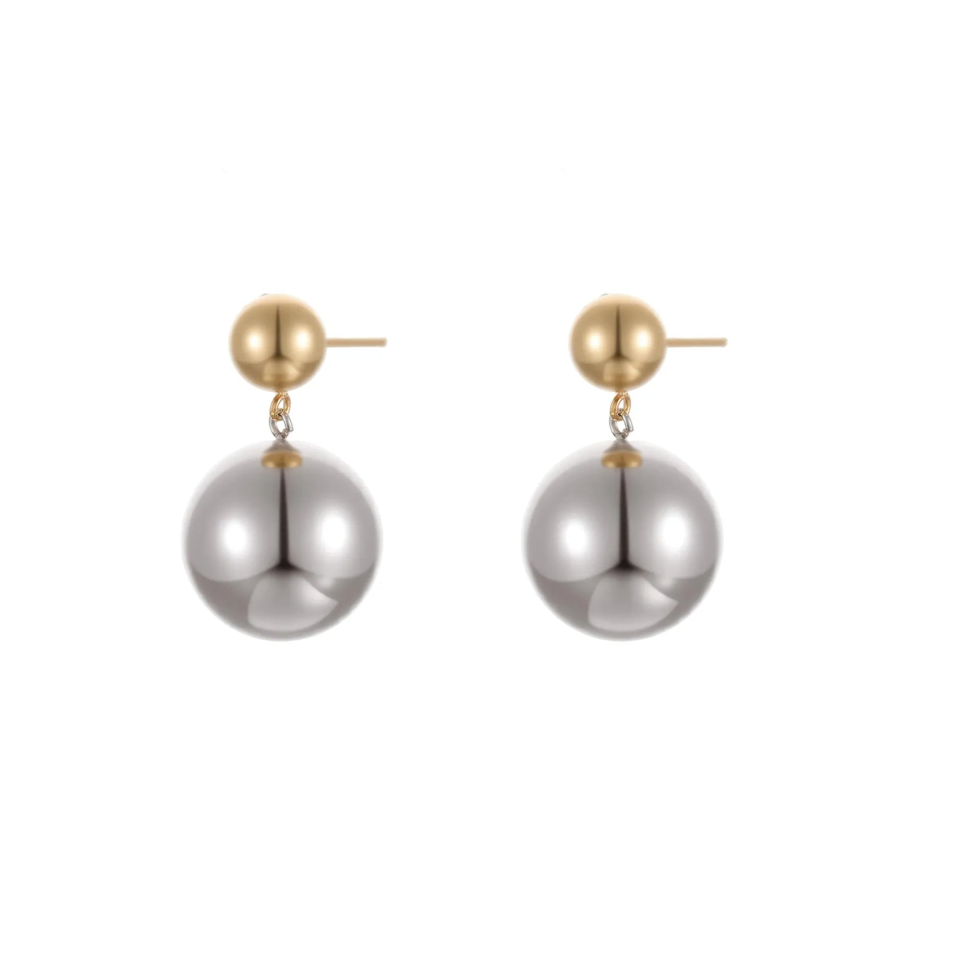 Stainless steel colour-block ear studs with round sphere beads and 18K gold electroplated finish