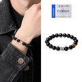 Men's black obsidian mantra bracelet with 10mm prayer wheel beads and silver connections
