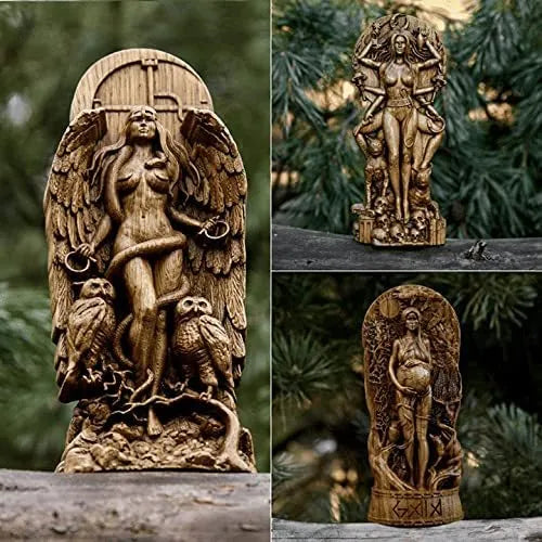 A detailed synthetic resin statue of a Greek Goddess, standing 22cm tall on a base.