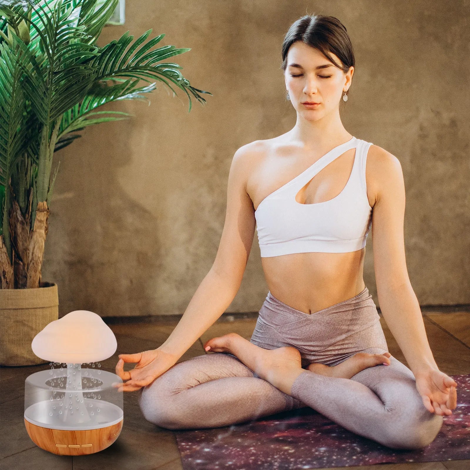 White cloud-shaped humidifier with night light and essential oil diffuser