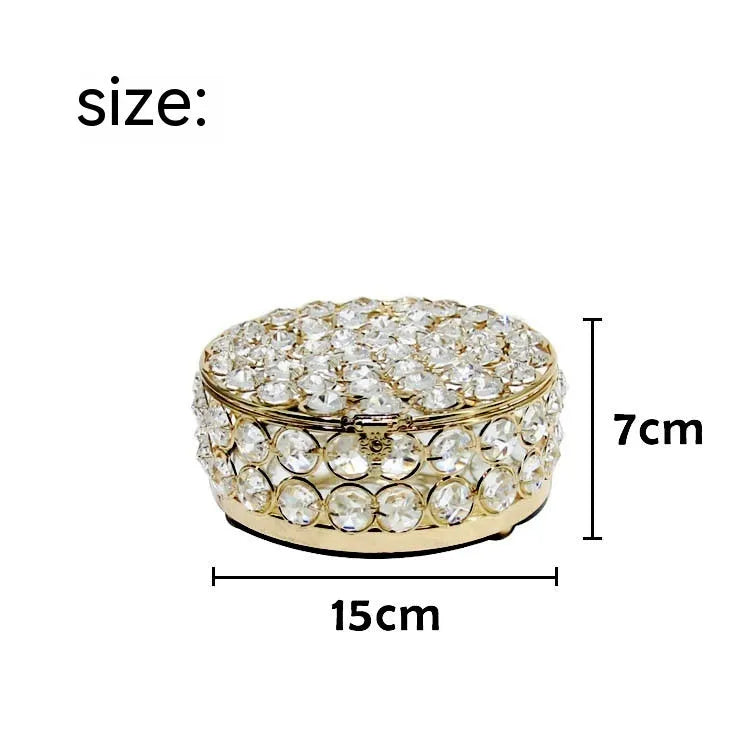 Crystal glass transparent jewellery storage box with French gold metal frame and European-style design
