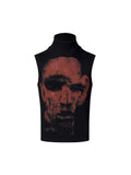 Men's half turtleneck sleeveless t-shirt slim fit printed cotton top