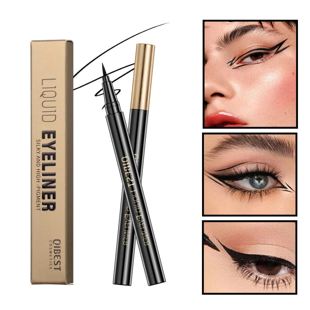 Black liquid eyeliner pen with felt-tip applicator for precise eye makeup application