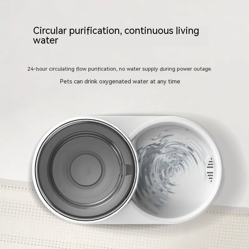 Cat water fountain automatic feeder set round white food grade PP plastic water dispenser and feeder on floor