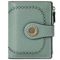 Short oil wax leather coin purse in solid colour with sewing thread detail, anti-theft RFID blocking, seven milled colour options