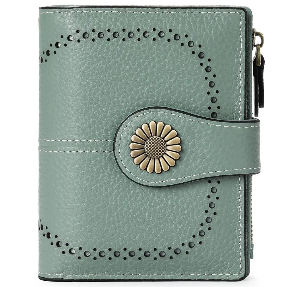 Short oil wax leather coin purse in solid colour with sewing thread detail, anti-theft RFID blocking, seven milled colour options