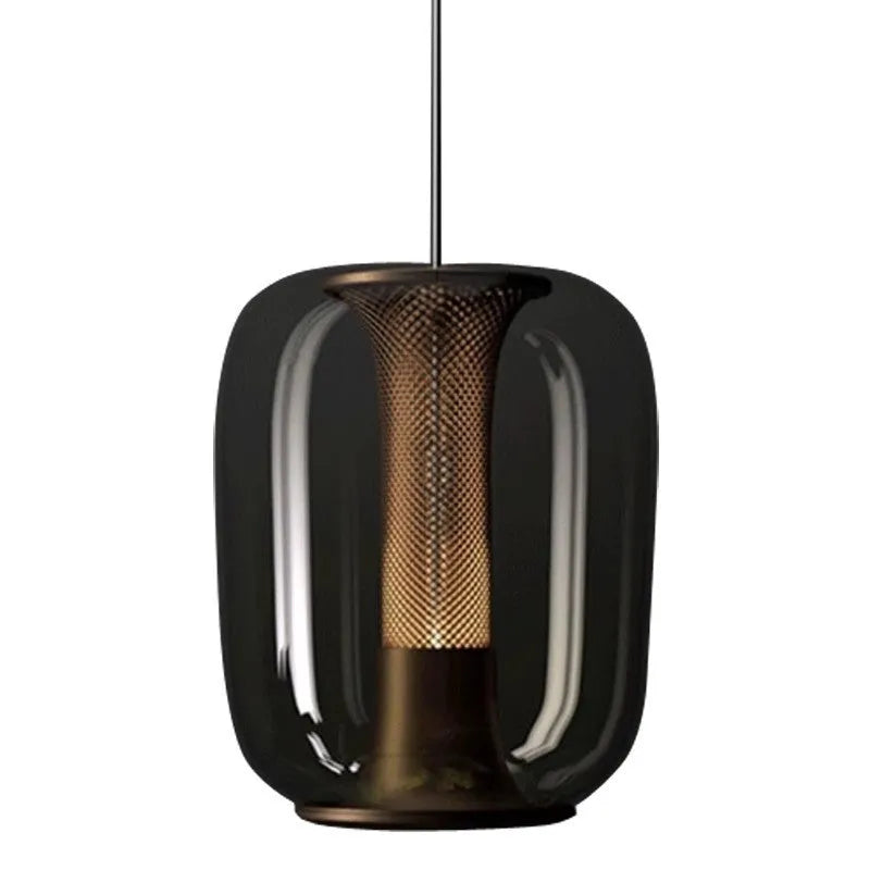 Nordic minimalist chandelier with glass shade in clear, cognac, or smoky grey colour