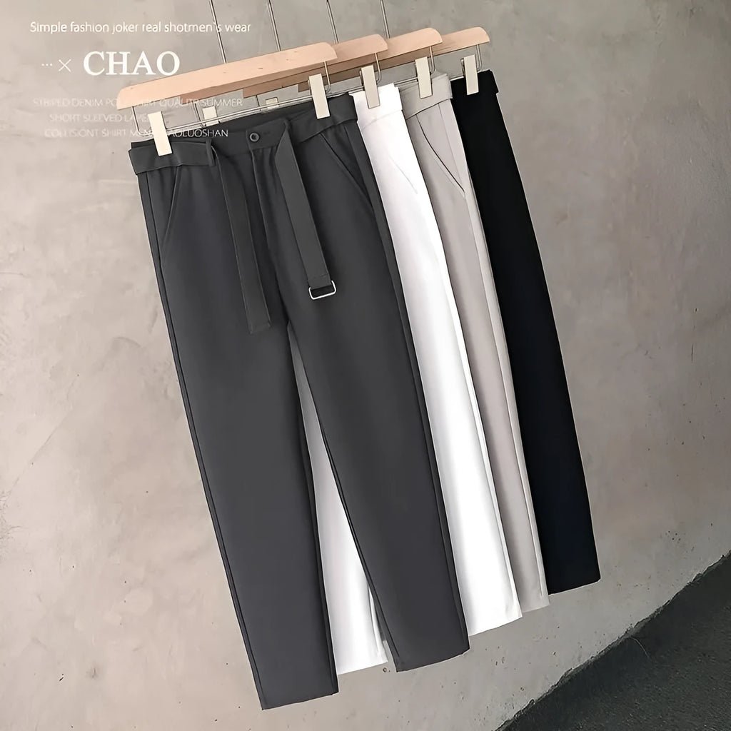 Boys slim straight wool trousers with tapered cut in black, white, dark grey, or light grey