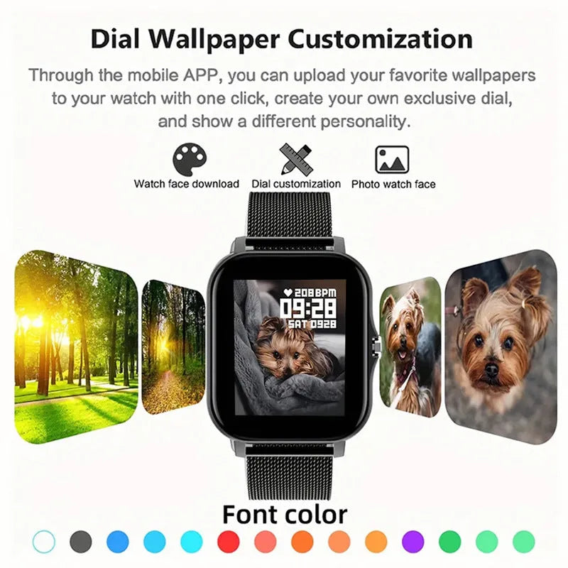 Smart watch with colour touchscreen on a silicone strap, showing a call interface and health metrics.