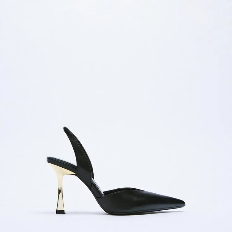 Korean style women's pointed toe high heels in patent leather with shallow mouth design in black and apricot colours