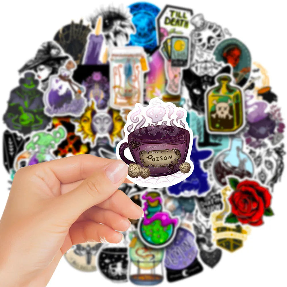 50 PVC waterproof glossy stickers in 3-8 cm sizes for laptops and smooth surfaces