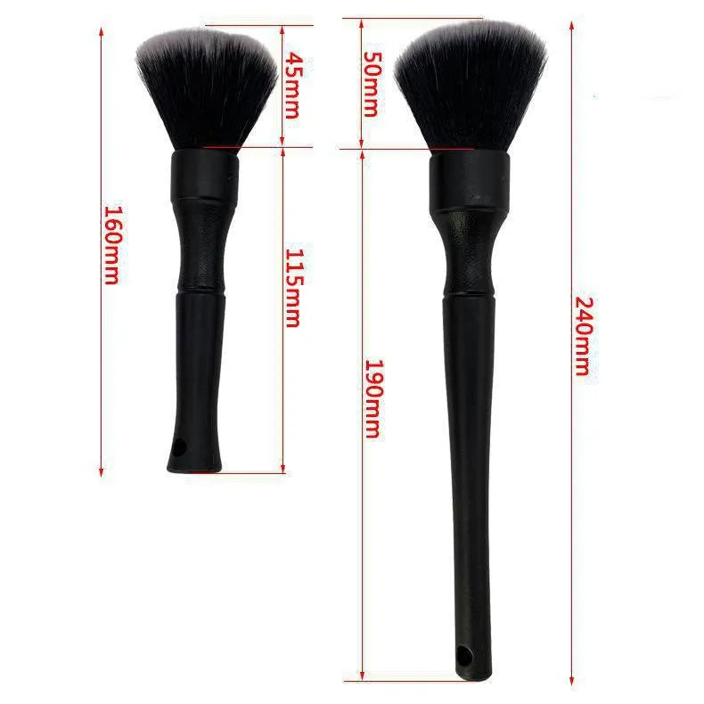 Black car detailing brush with super soft pig hair bristles for automotive interior cleaning