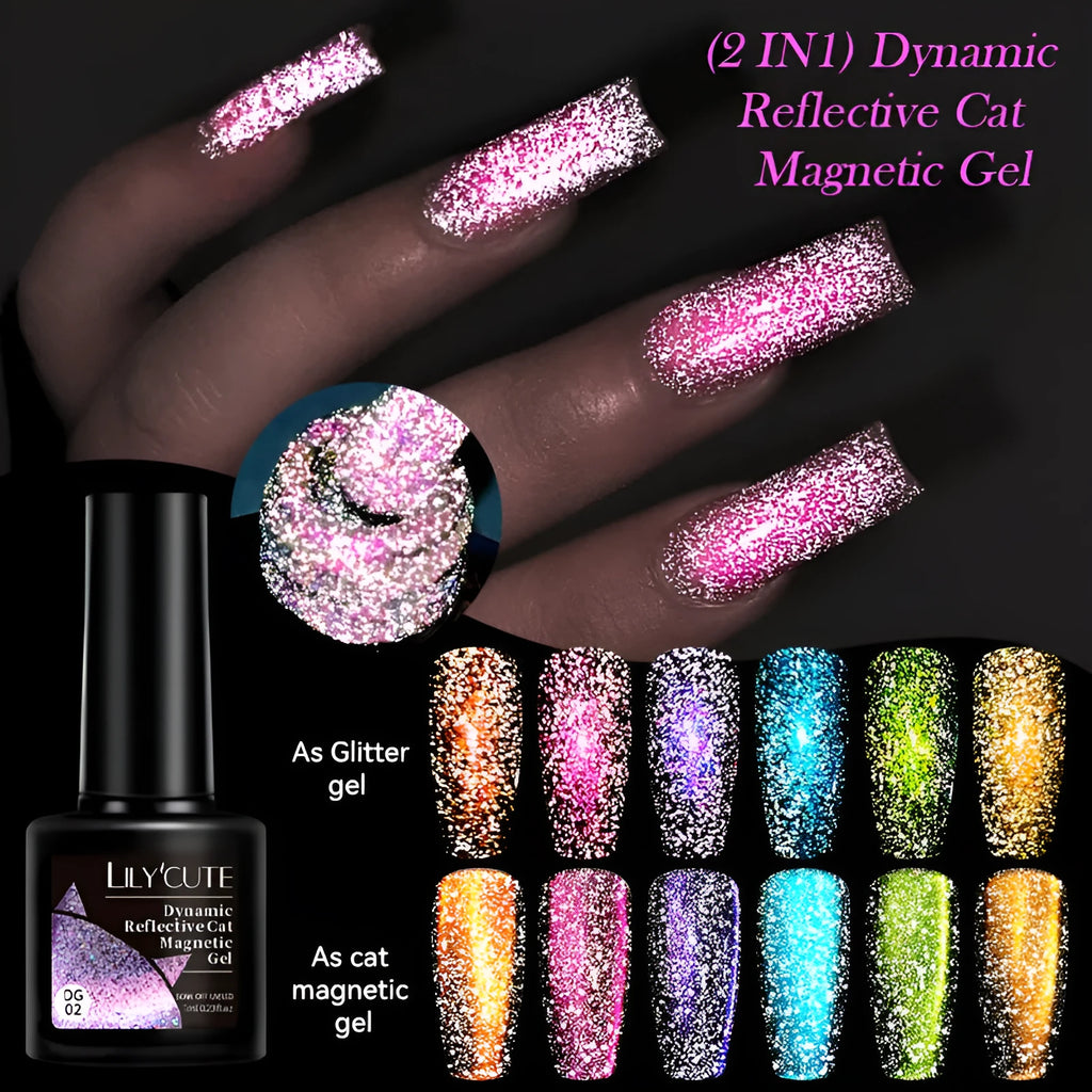 Diamond In The Debris cat eye nail polish gel bottles showing six colour variations with diamond fragments