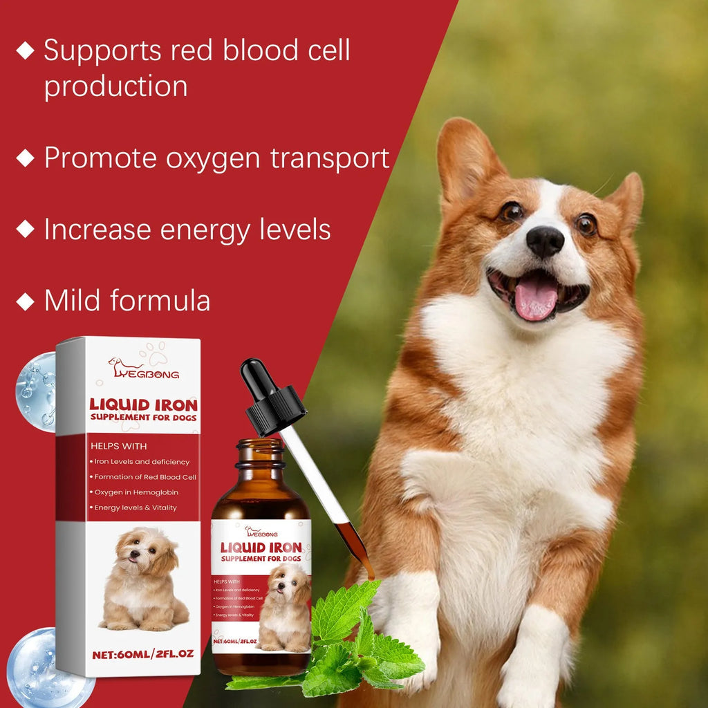 Pet dog syrup care supplement 60ml mint extract with product bottle and packaging