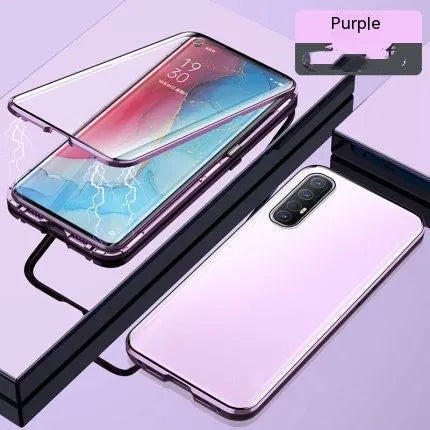 Double-sided glass magnetic metal frame phone case for Samsung, flip style, anti-fall and anti-fingerprint, black colour
